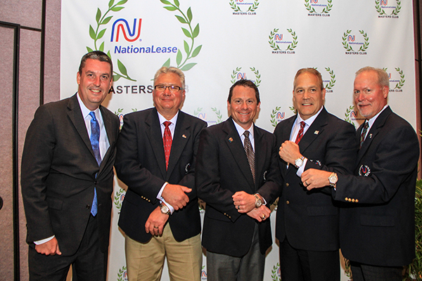 Dean Vicha (left), President of NationaLease, stands with Masters Club Hall of Fame award winners, who received Rolex watches for outstanding performance for 10 consecutive years. Second left to right are: Mark Quick, Brown NationaLease; Fred Schmidt, McMahon Truck Leasing, a NationaLease Member; Matt Svancara, Aim NationaLease; and Ray Swesey, Brown NationaLease.