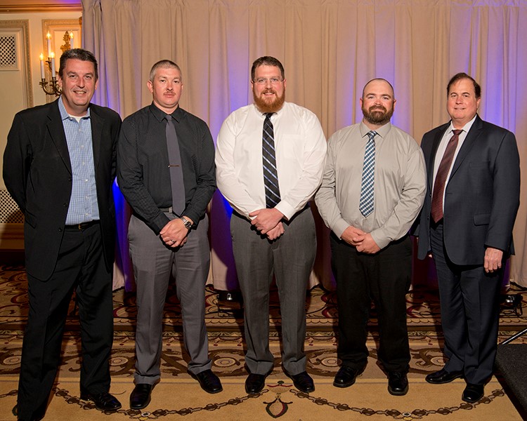 Three top finalists selected as winners of the 2019 NationaLease Tech Challenge will represent the organization at TMC’s Annual SuperTech Competition at the organization’s fall meeting. Pictured from left to right are Dean Vicha, President of NationaLease; 1st Runner Up Brian Peters, Salem NationaLease; Top Tech Rick Davis, Hogan Truck Leasing Inc., a NationaLease Member; 2nd Runner Up Sam Hawkins, Schow’s NationaLease; and Joe Puff, NationaLease Vice President of Technology and Maintenance.